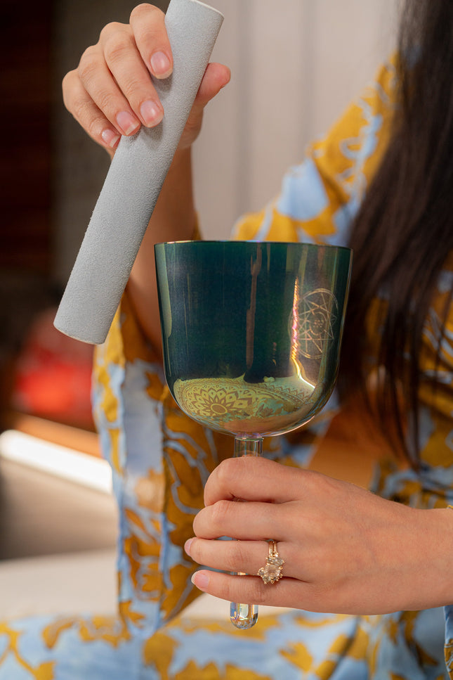 4.25" Essence Solfeggio Crystal Singing Bowl, FA 639 Hz, Indigo Blue