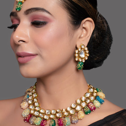 Beautiful Multi Colored Stone Kundan Necklace Set