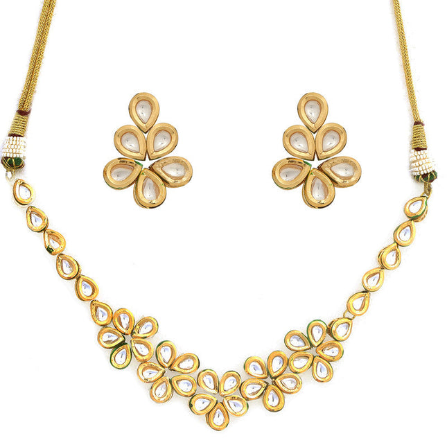 Latest Designer Golden and White Handcrafted Kundan Necklace Set