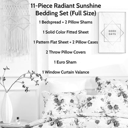 DaDa Bedding Bed in a Bag Bundle Set - Radiant Sunshine Yellow Hummingbirds Floral Bedding Set (JHW-925)