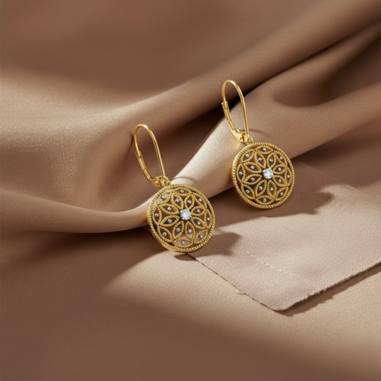 Filigree Circle Drop Lever Back Earring
