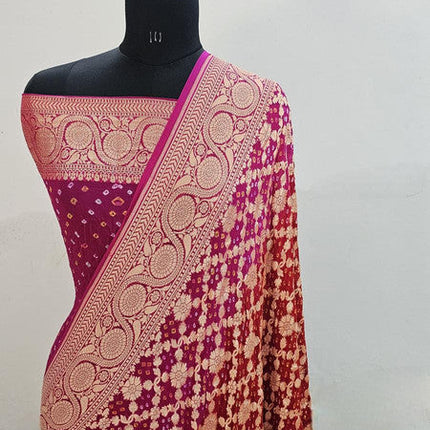 Banarasi Pure Handloom Khaddi Georgette Bandhani Silk Saree
