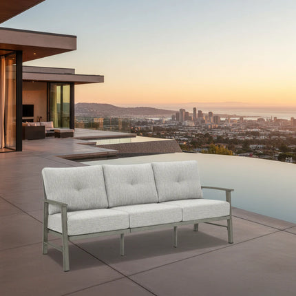 Seehill Limed Oak 3-Seater Outdoor Sectional Sofa – Modern Aluminum Patio Set for Garden, Lawn & Terrace Bliss