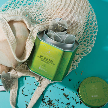 Green Tea with Coconut, Ginger and Vanilla, HRP Tin of 30 Sachets
