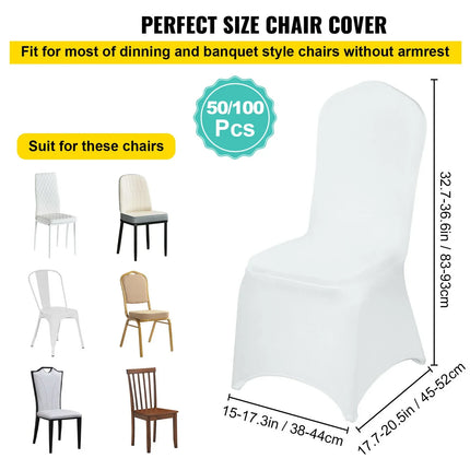 Vevor Universal Spandex Chair Covers — White Luxury Stretch Slipcovers for Weddings, Banquets & Fine Dining Events (12/30/50/100 Pcs)