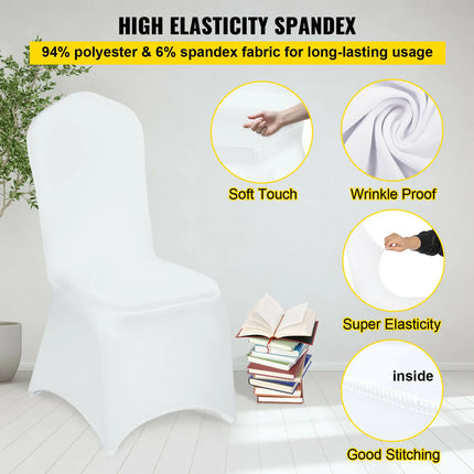 Vevor Universal Spandex Chair Covers — White Luxury Stretch Slipcovers for Weddings, Banquets & Fine Dining Events (12/30/50/100 Pcs)