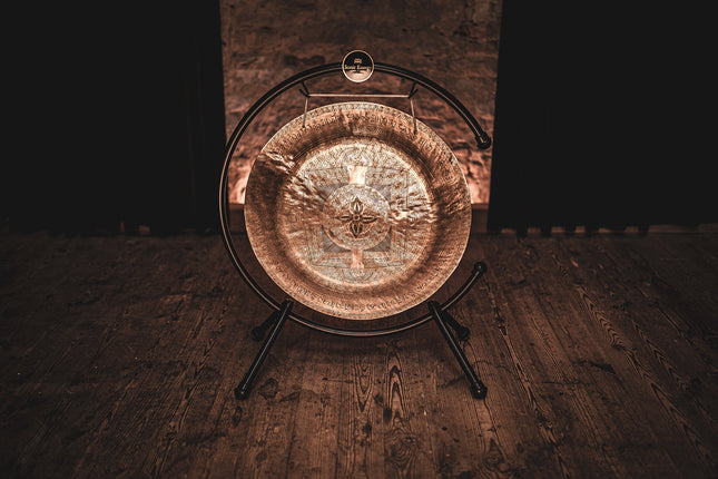 22" Indian Premium Wind Gong with Stand, Hand-engraved Mantra