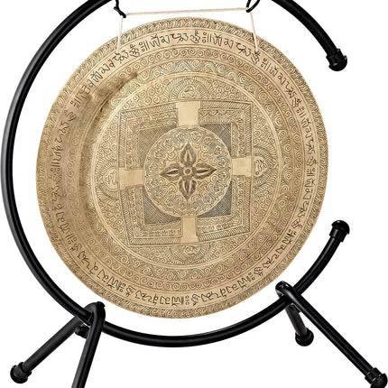 22" Indian Premium Wind Gong with Stand, Hand-engraved Mantra
