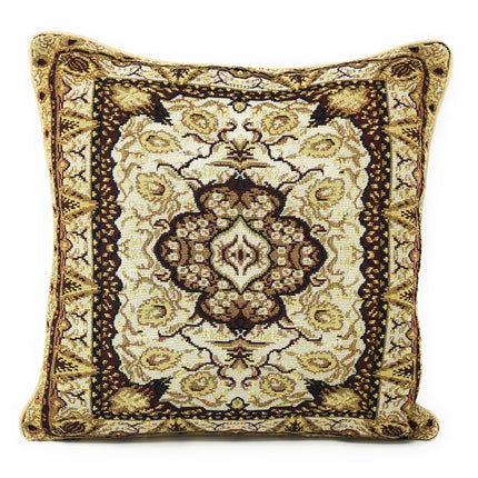 DaDa Bedding Elegant Golden Persian Style Rug Floral Tapestry Throw Pillow Covers 16" x 16"