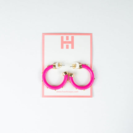 Mini Hoops- Hot Pink with Gold Balls