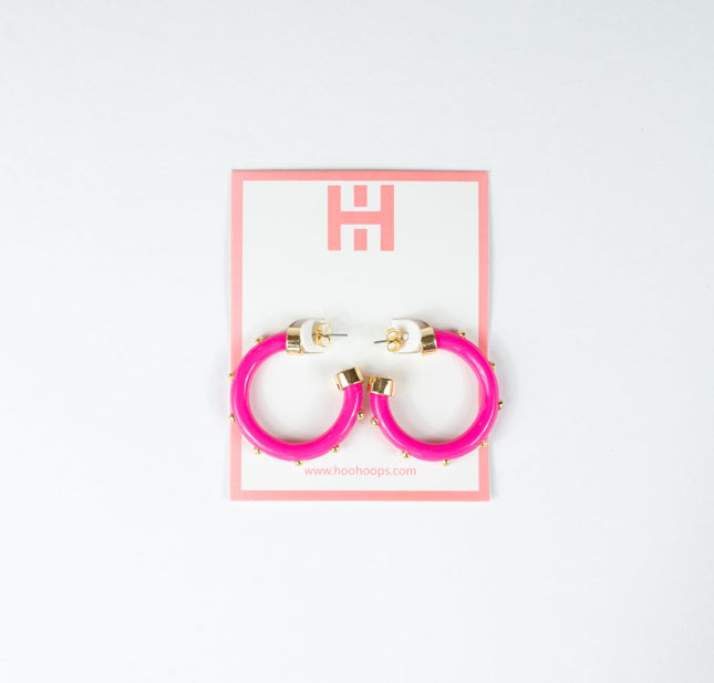 Mini Hoops- Hot Pink with Gold Balls