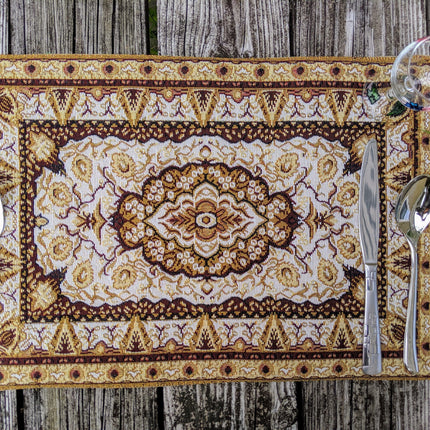 DaDa Bedding Set of 4-6 Pieces Royal Persian Style Rug Golden Brown Floral Tapestry Placemats 13” x 19” (18119)