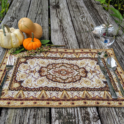 DaDa Bedding Set of 4-6 Pieces Royal Persian Style Rug Golden Brown Floral Tapestry Placemats 13” x 19” (18119)