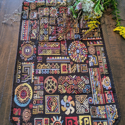 DaDa Bedding Set of 8 Pieces Ethnic Ornaments Table Woven Black Tapestry - 4 Placemats, 2 Table Runners, 2 Throw Pillow Covers (18118)