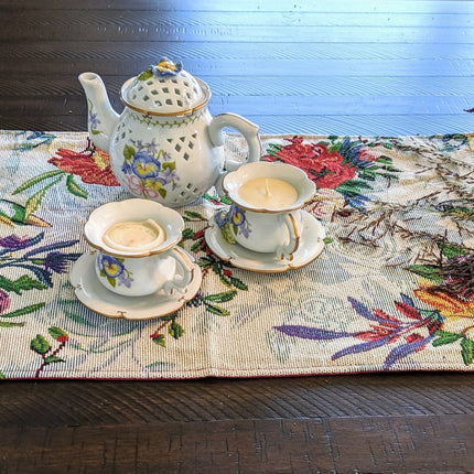 DaDa Bedding Floral Roses Tropical Paradise Birds Woven Tapestry Dining Table Runner (18116)