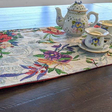 DaDa Bedding Floral Roses Tropical Paradise Birds Woven Tapestry Dining Table Runner (18116)