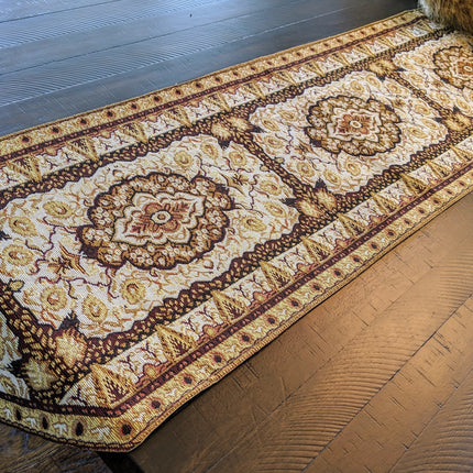 DaDa Bedding Golden Persian Style Rug Floral Brown Elegant Woven Tapestry Dining Table Runner (18119)