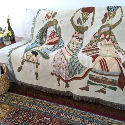 DaDa Bedding Elegant Tapestry Throw Blanket, Dancing Women African Dreams - 50” x 60” (7173)