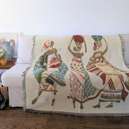 DaDa Bedding Elegant Tapestry Throw Blanket, Dancing Women African Dreams - 50” x 60” (7173)