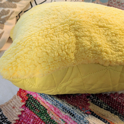 DaDa Bedding Hand-Made Tuscan Sun Yellow Sherpa Backside Quilted Throw Pillow - 18" x 18"