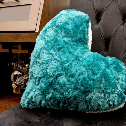 DaDa Bedding Lucky Irish Teal Green Faux Fur Heart Shaped Throw Pillow - 16” x 14”