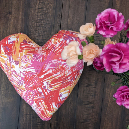 DaDa Bedding Hand-Made Sewn Marble Painted Heart Shaped Reversible Colorful Throw Pillow - 16” x 14”