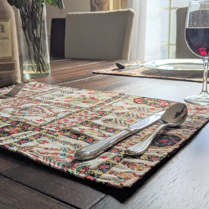 DaDa Bedding Set of 8 Pieces Light Botanical Mughal Floral Table Woven Tapestry - 4 Placemats, 2 Table Runners, 2 Throw Pillow Covers (18196)