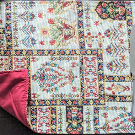 DaDa Bedding Set of 8 Pieces Light Botanical Mughal Floral Table Woven Tapestry - 4 Placemats, 2 Table Runners, 2 Throw Pillow Covers (18196)