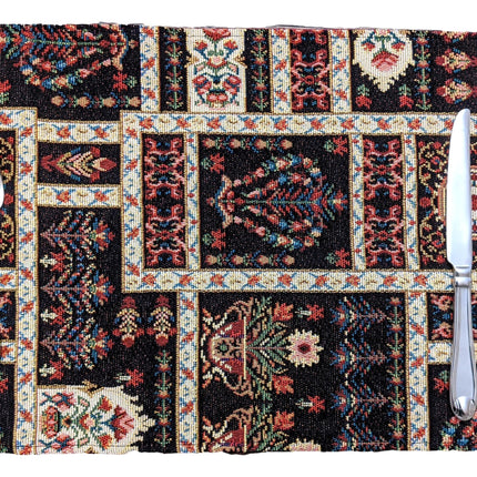 DaDalogy Bedding Set of 4-Pieces Dark Noir Mughal Floral Botanical Vintage Fleur Tapestry Placemats 13” x 19” (18197)