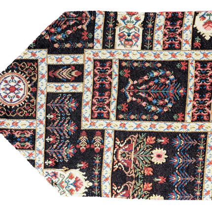 DaDalogy Bedding Elegant Woven Mughal Floral Tapestry Table Runner, Dark Noir Botanical Vintage Fleur (18197)