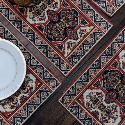 DaDalogy Set of 4-Pieces Majestic Kilim Red Persian Rug Woven Tapestry Placemats 13” x 19” (18195)