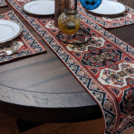 DaDalogy Elegant Majestic Kilim Red Persian Rug Ornate Floral Woven Tapestry Table Runner (18195)