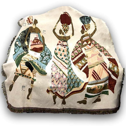 DaDa Bedding Elegant Tapestry Throw Blanket, Dancing Women African Dreams - 50” x 60” (7173)