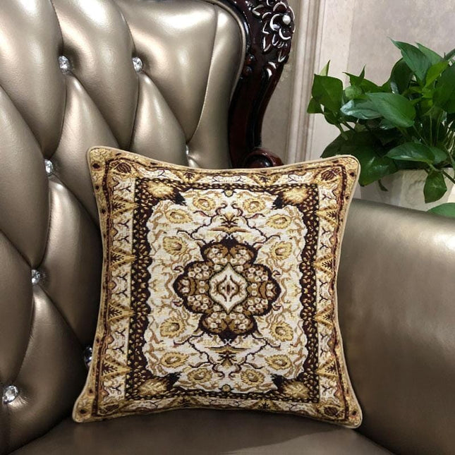 DaDa Bedding Elegant Golden Persian Style Rug Floral Tapestry Throw Pillow Covers 16" x 16"