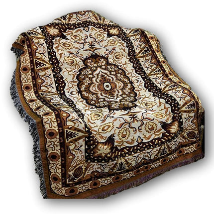 DaDa Bedding Elegant Tapestry Throw Blanket, Golden Persian Style Rug Ornate Floral - 50” x 60” (7175)