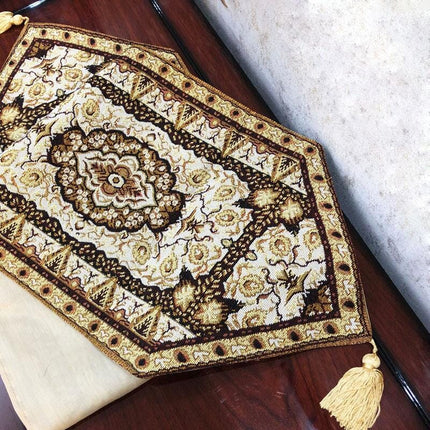 DaDa Bedding Golden Persian Style Rug Floral Brown Elegant Woven Tapestry Dining Table Runner (18119)