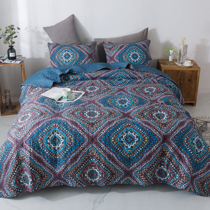 DaDa Bedding Farmhouse Bohemian Native Rustic Navy Blue Geometric Diamond Shapes Bedspread Set (KSX-001)