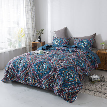 DaDa Bedding Farmhouse Bohemian Native Rustic Navy Blue Geometric Diamond Shapes Bedspread Set (KSX-001)