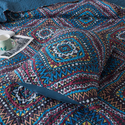 DaDa Bedding Farmhouse Bohemian Native Rustic Navy Blue Geometric Diamond Shapes Bedspread Set (KSX-001)