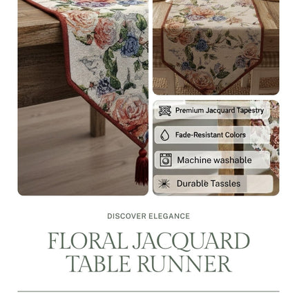 DaDa Bedding Vintage Romantic Roses Lovely Pink Floral Woven Tapestry Dining Table Runner (879)