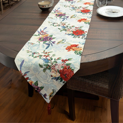 DaDa Bedding Floral Roses Tropical Paradise Birds Woven Tapestry Dining Table Runner (18116)
