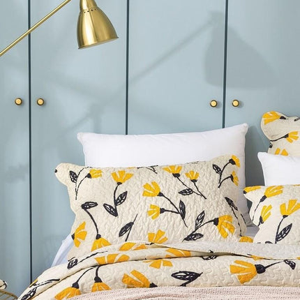 DaDalogy Bedding Yellow Fleur Floral Golden Orange Ivory Botanical Quilted Scalloped Pillow Sham (18112)