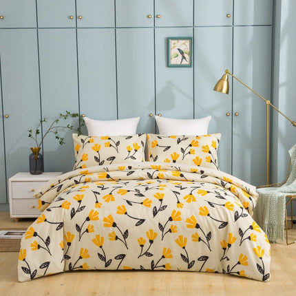 DaDa Bedding Yellow Fleur Floral Golden Orange Ivory Duvet Cover Set w/ Pillow Cases (18112)