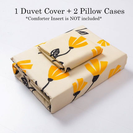DaDa Bedding Yellow Fleur Floral Golden Orange Ivory Duvet Cover Set w/ Pillow Cases (18112)