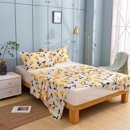 DaDa Bed in a Bag Bundle Set - Yellow Fleur Botanical Ivory Tan Floral Bedding Set (18112)