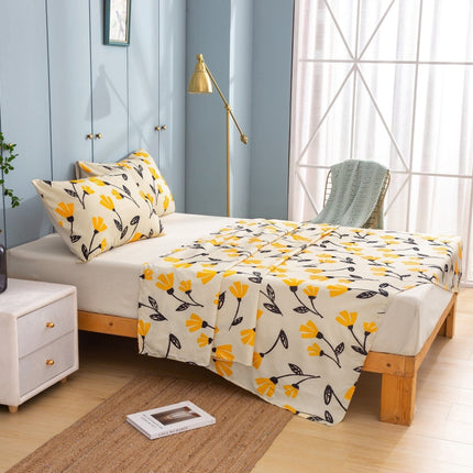 DaDa Bedding Yellow Fleur Golden Orange Floral Ivory Fitted & Flat Bed Sheets Set (18112)