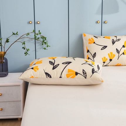 DaDa Bed in a Bag Bundle Set - Yellow Fleur Botanical Ivory Tan Floral Bedding Set (18112)