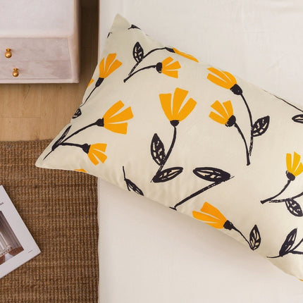 DaDa Bedding Yellow Fleur Golden Orange Floral Ivory Fitted & Flat Bed Sheets Set (18112)