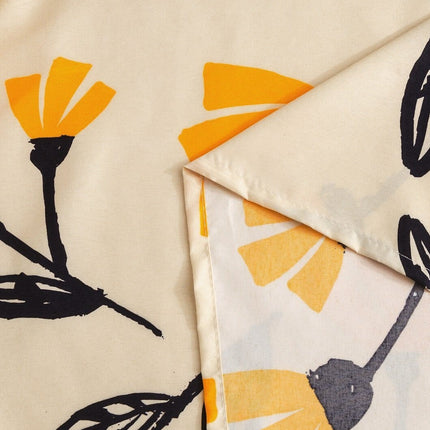 DaDa Bedding Yellow Fleur Golden Orange Floral Ivory Fitted & Flat Bed Sheets Set (18112)