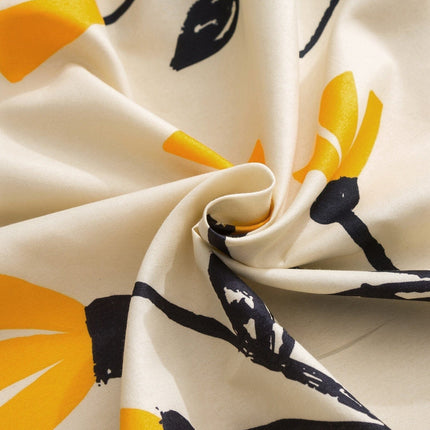 DaDa Bedding Yellow Fleur Golden Orange Floral Ivory Fitted & Flat Bed Sheets Set (18112)